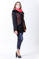 Пальто 1-096 Черно-кораловый