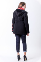 Пальто 1-096 Черно-кораловый