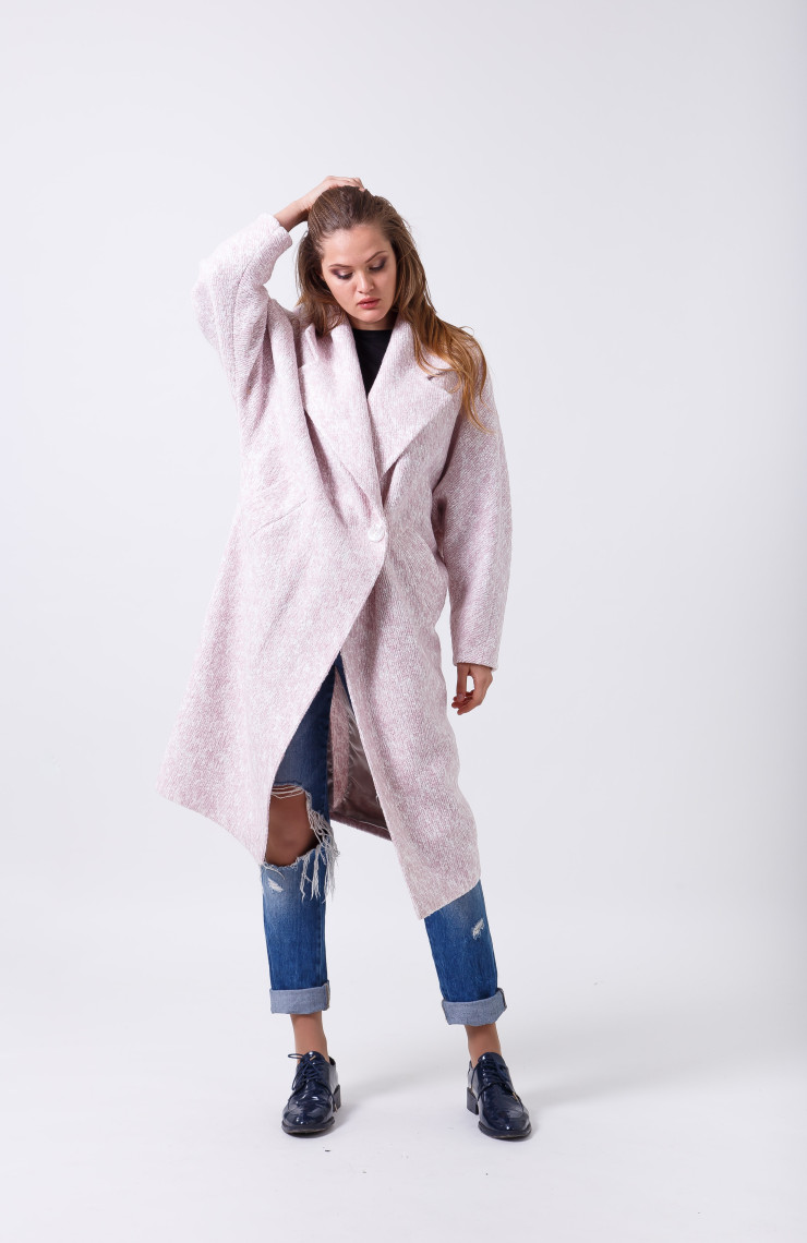 Пальто 2-473L Бело-розовый