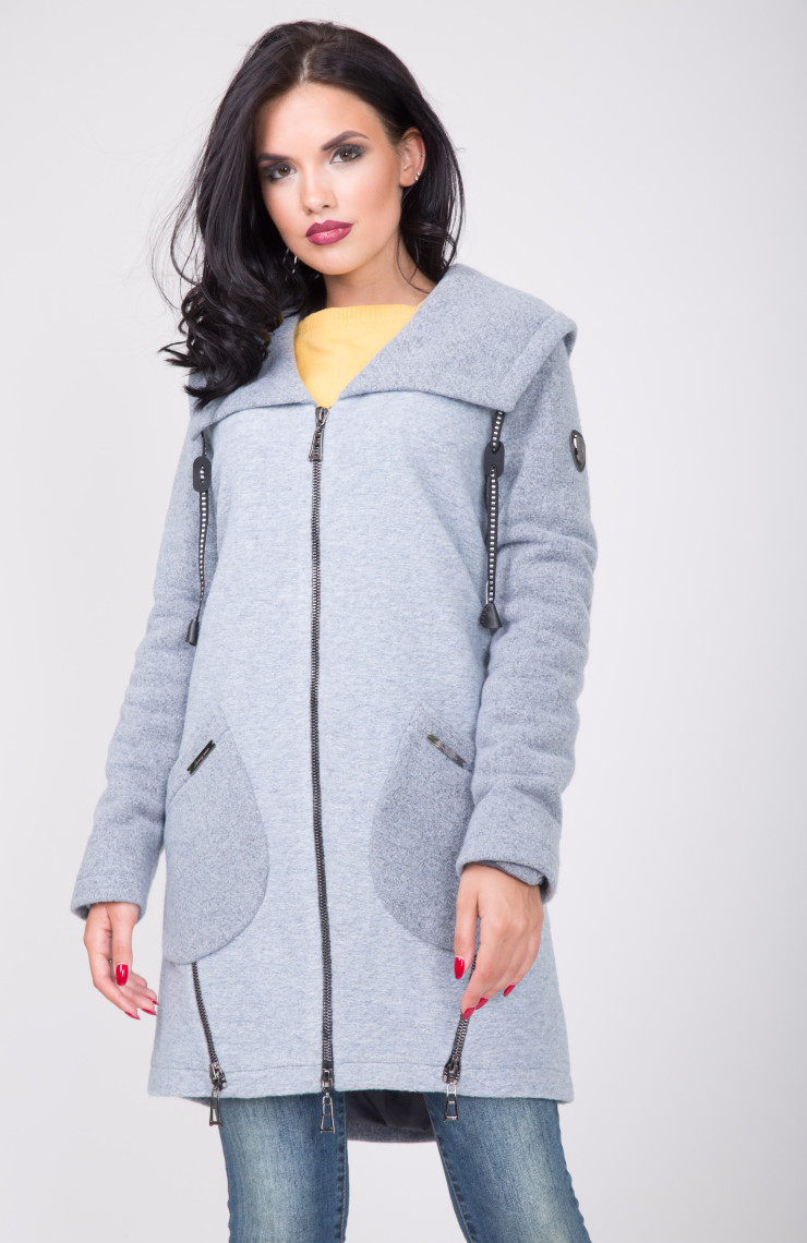 Пальто 2-493L Серо-голубой