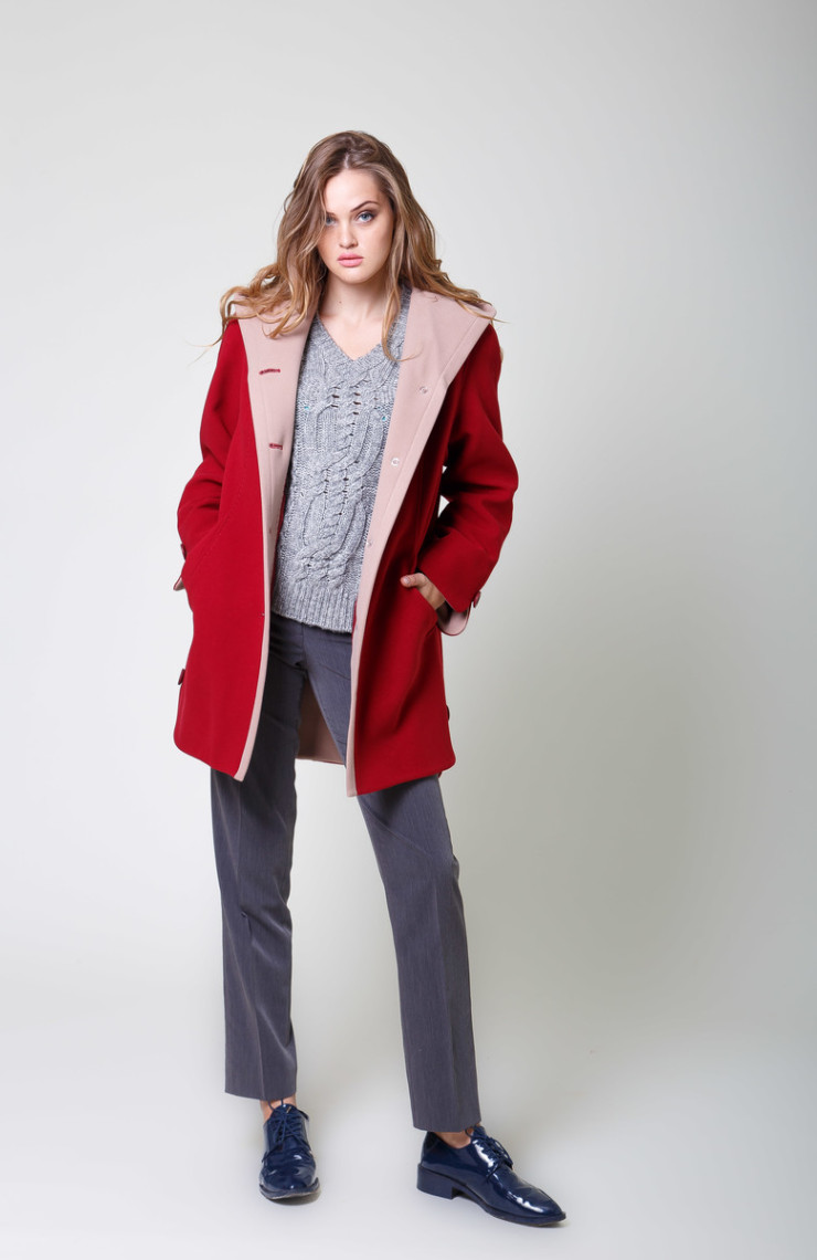 Пальто 2-528/9 Вишня+моккачино