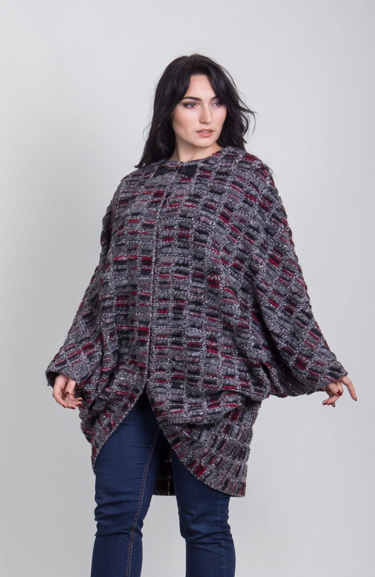 Пальто 3-091 Серо-бордо