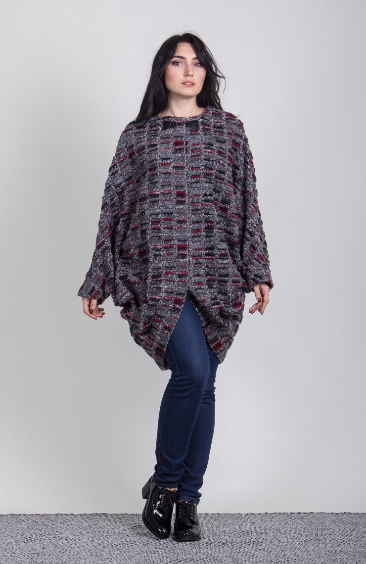 Пальто 3-091 Серо-бордо