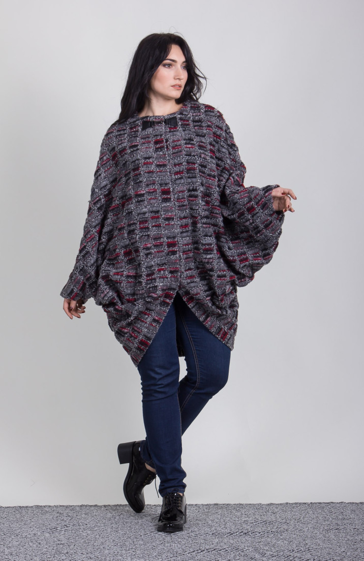 Пальто 3-091 Серо-бордо