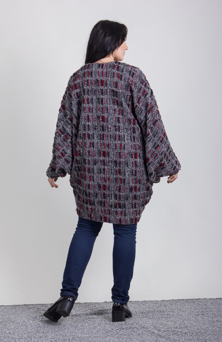 Пальто 3-091 Серо-бордо