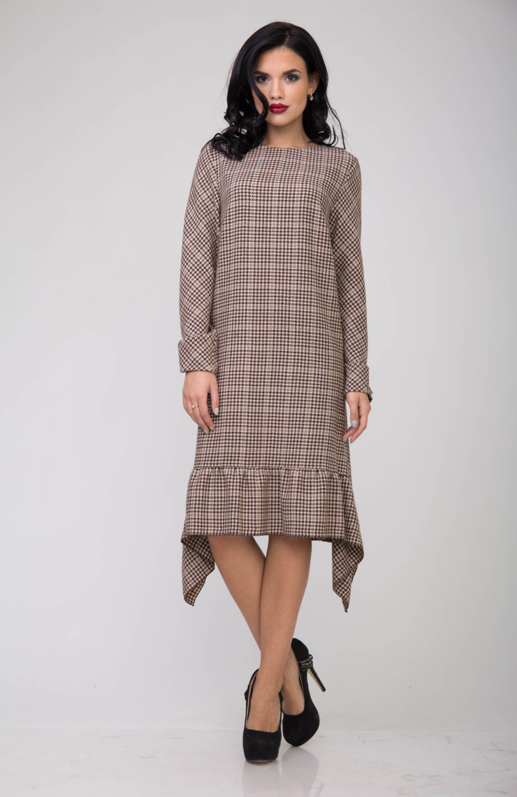 Платье S-9021 Бежево-коричневый