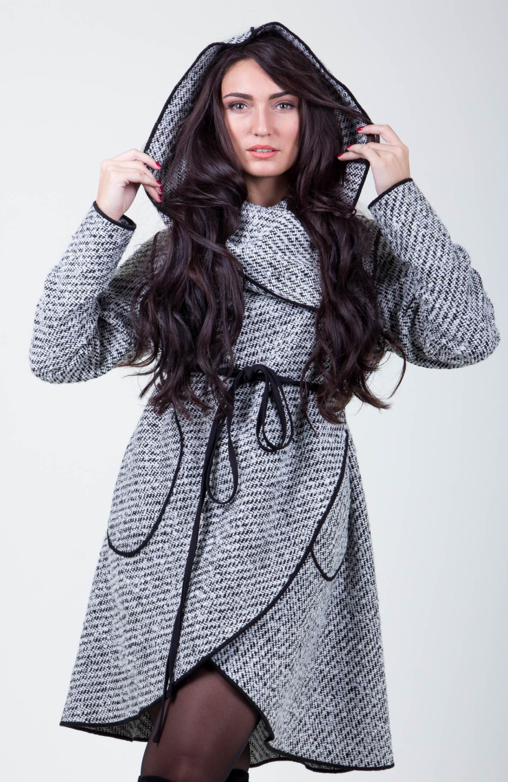 Пальто 2-414 Бело-черный