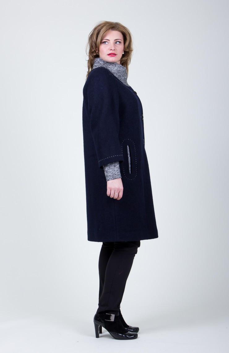 Пальто 2-389ДШ Черный + серый