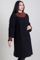 Пальто 2-389ДШ Черно-теракотовый