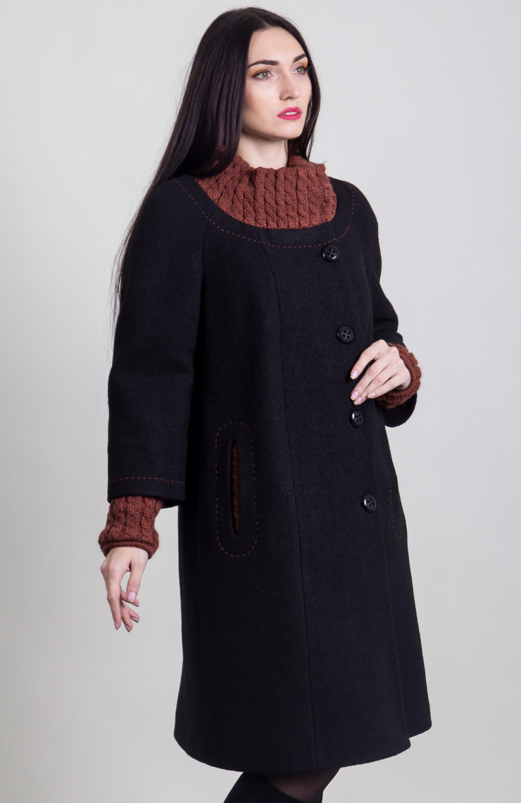 Пальто 2-389ДШ Черно-теракотовый