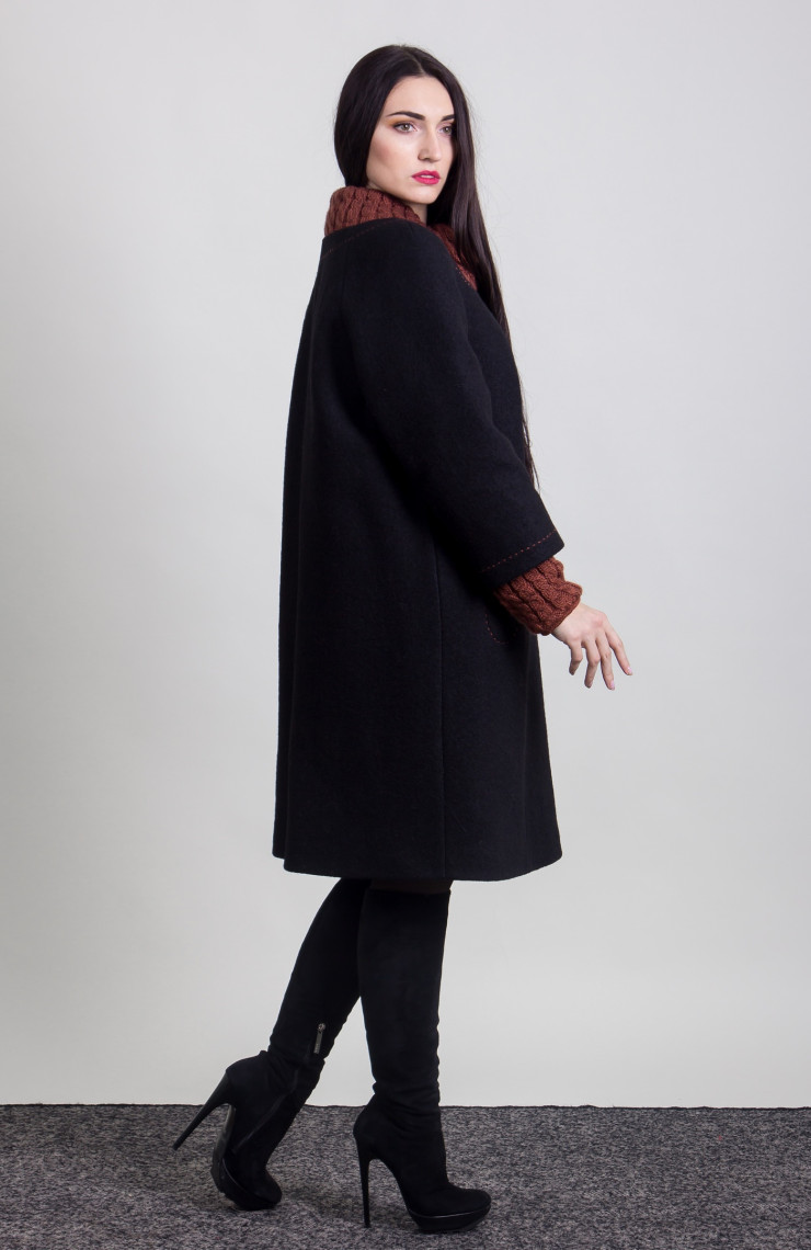 Пальто 2-389ДШ Черно-теракотовый