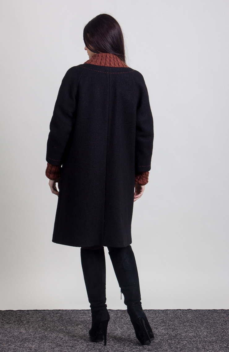 Пальто 2-389ДШ Черно-теракотовый