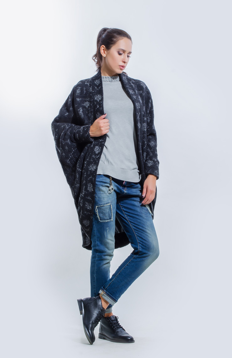 Пальто S-274 Черно-серый