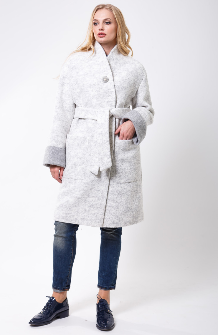 Пальто 2-477L Меланж светло-серый