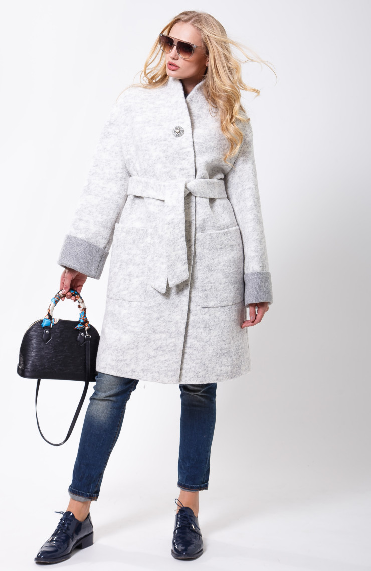 Пальто 2-477L Меланж светло-серый