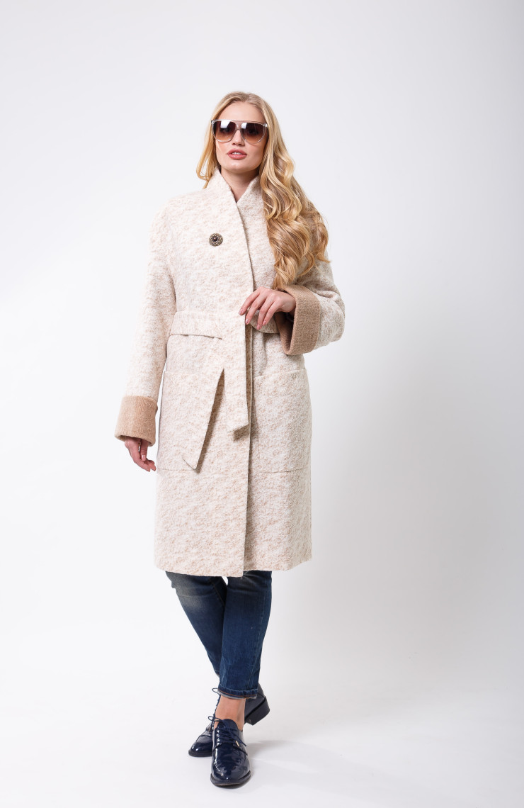 Пальто 2-477L Меланж бело-бежевый