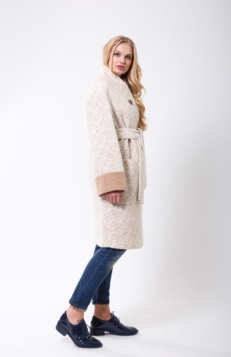 Пальто 2-477L Меланж бело-бежевый