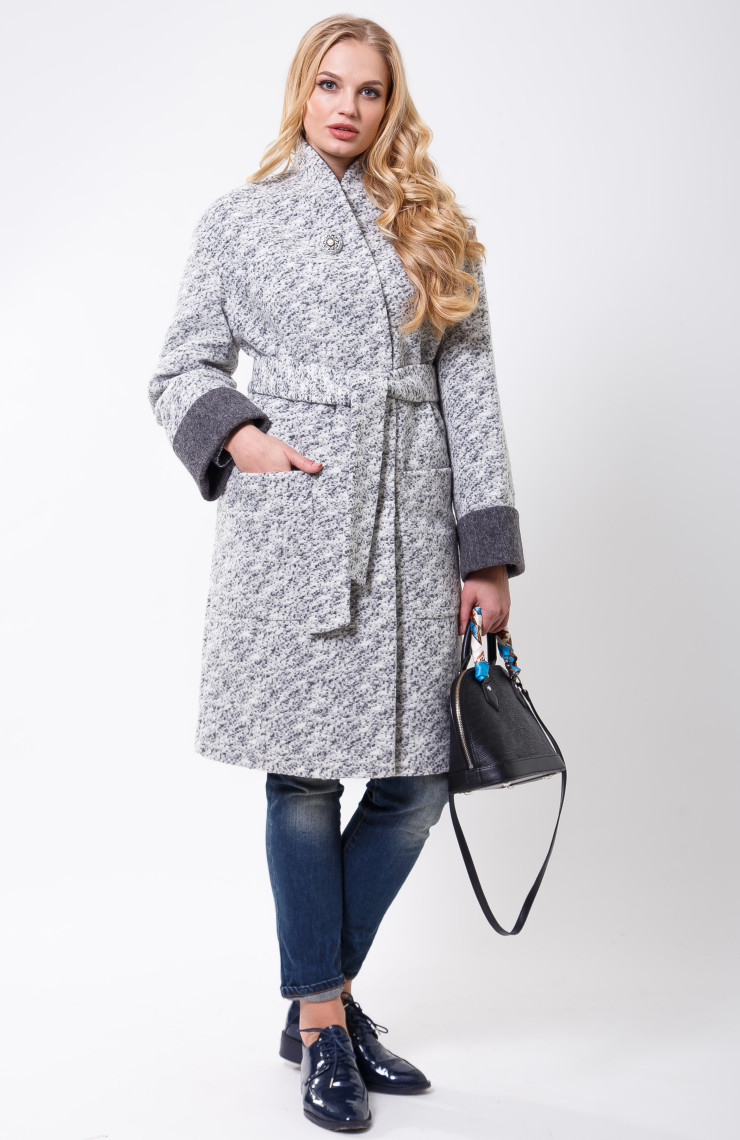 Пальто 2-477L Меланж бело-серый