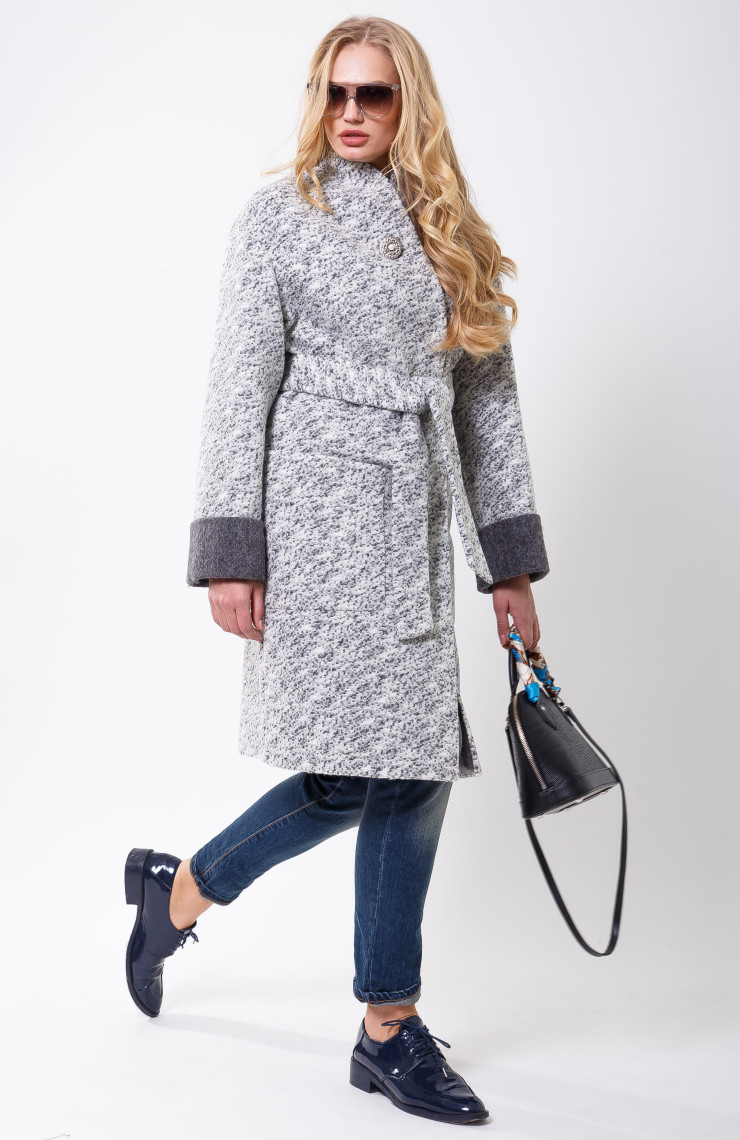 Пальто 2-477L Меланж бело-серый