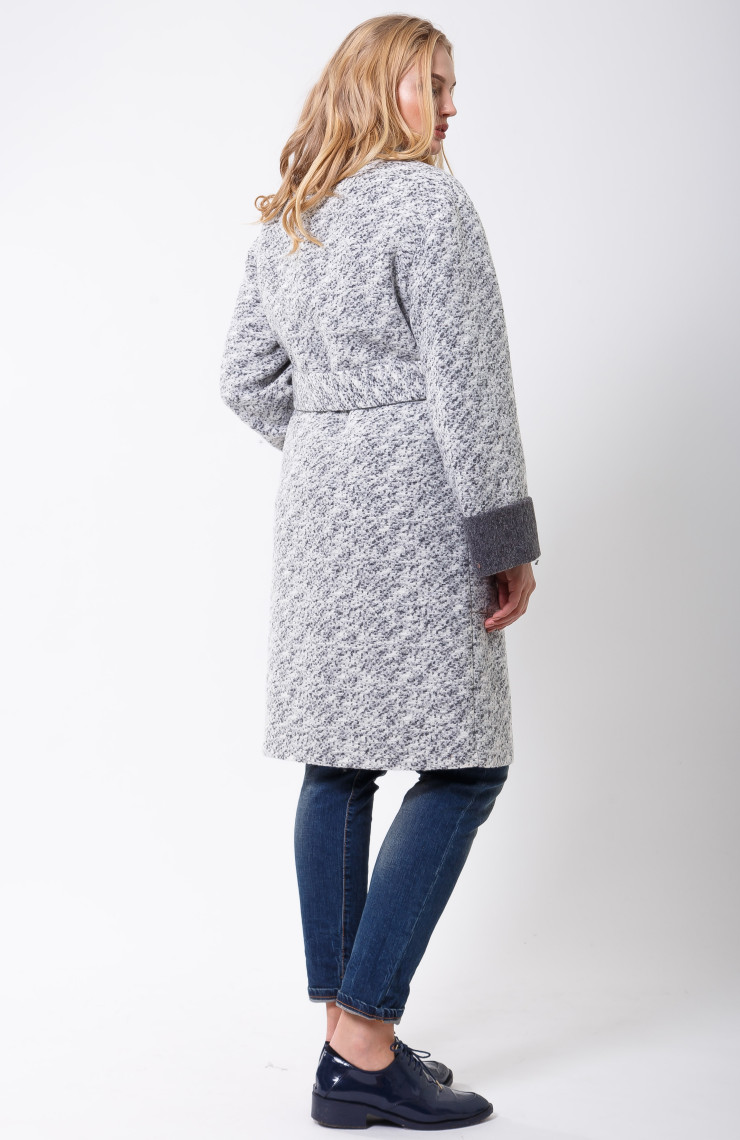Пальто 2-477L Меланж бело-серый