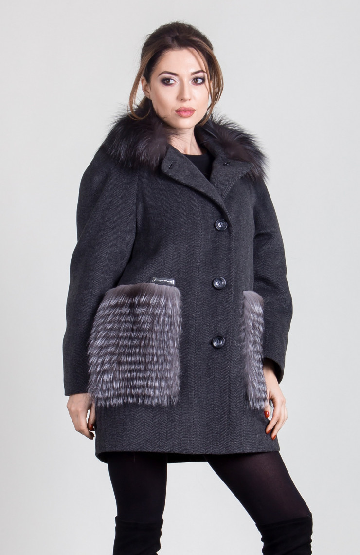 Пальто 1-063П Темно-серый