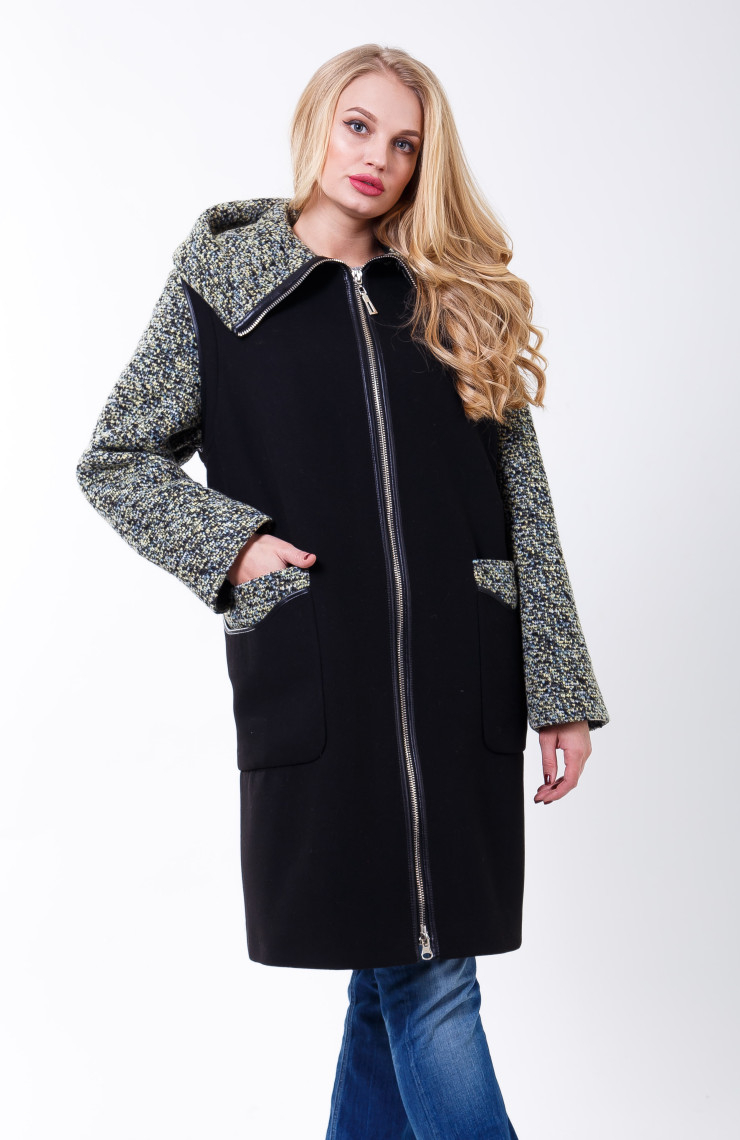 Пальто 2-503 Черный + олива