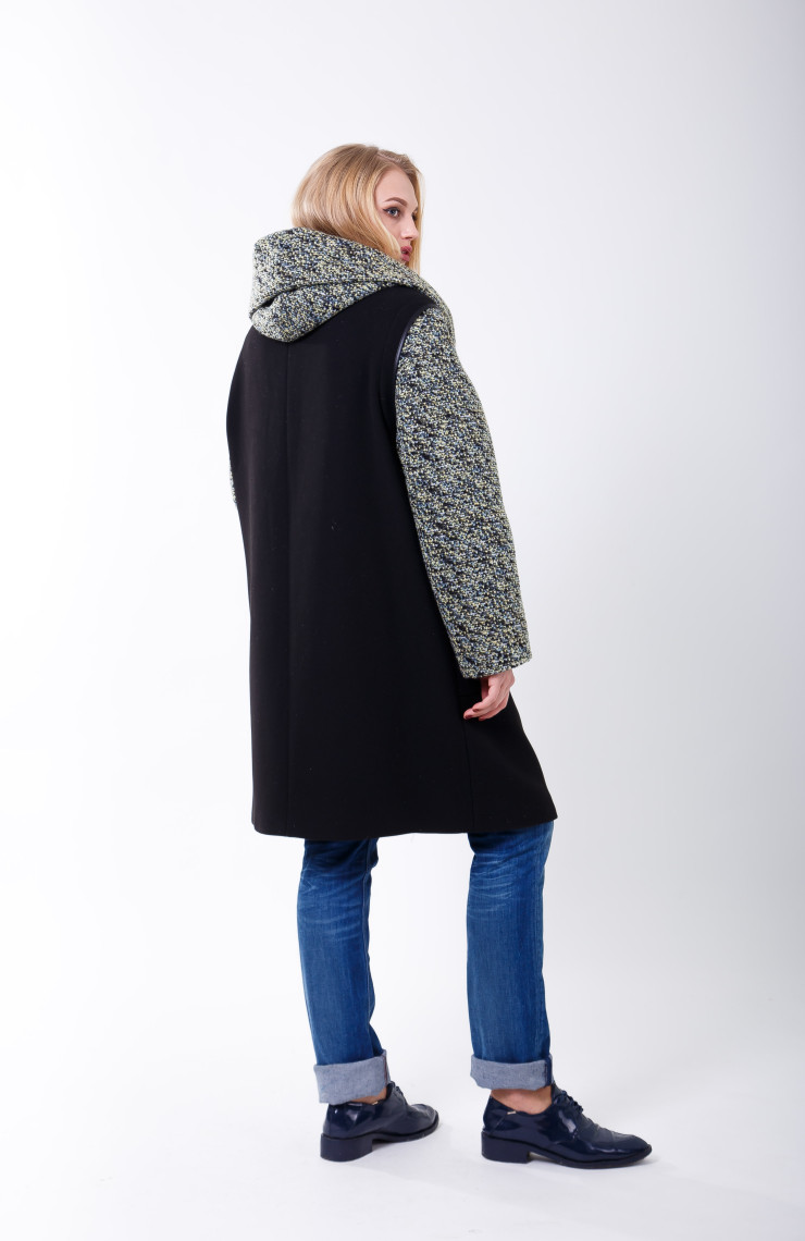 Пальто 2-503 Черный + олива