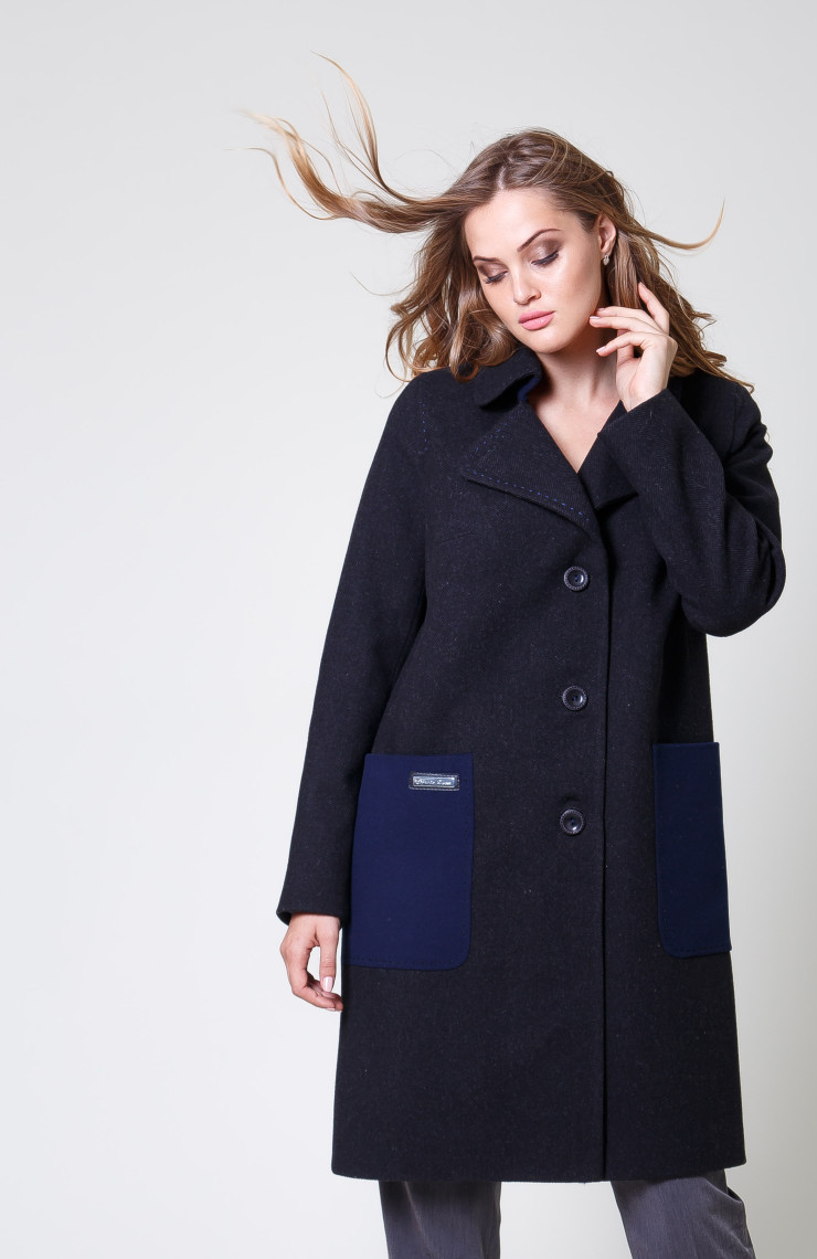 Пальто 2-591 Графит + темн. синий