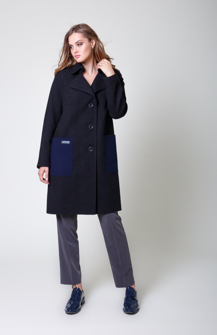 Пальто 2-591 Графит + темн. синий