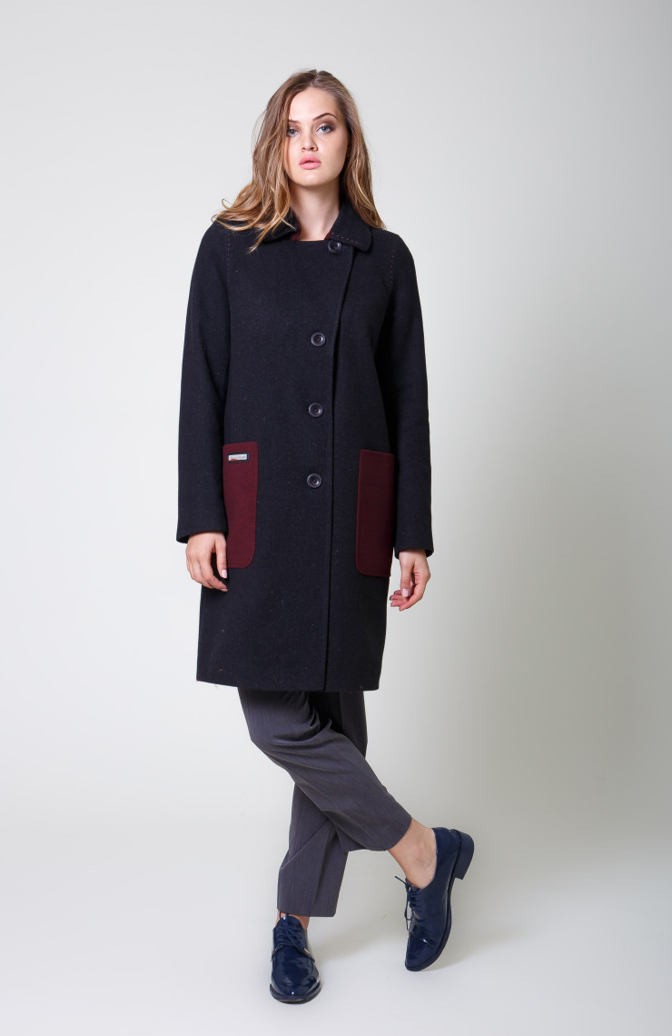 Пальто 2-591 Графит + Сангрия