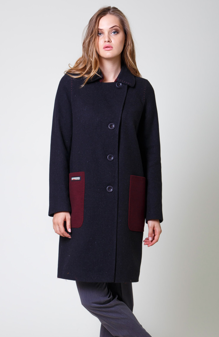 Пальто 2-591 Графит + Сангрия