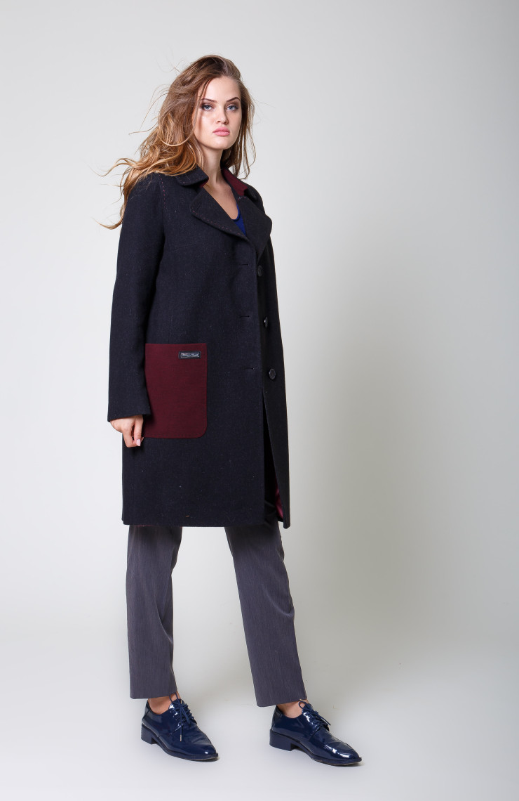 Пальто 2-591 Графит + Сангрия