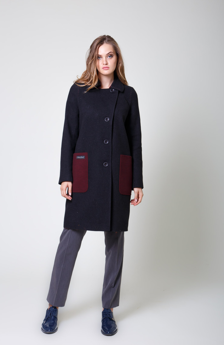 Пальто 2-591 Графит + Сангрия