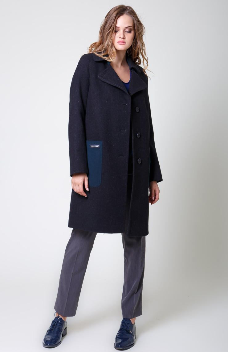 Пальто 2-591 Графит + темн. волна