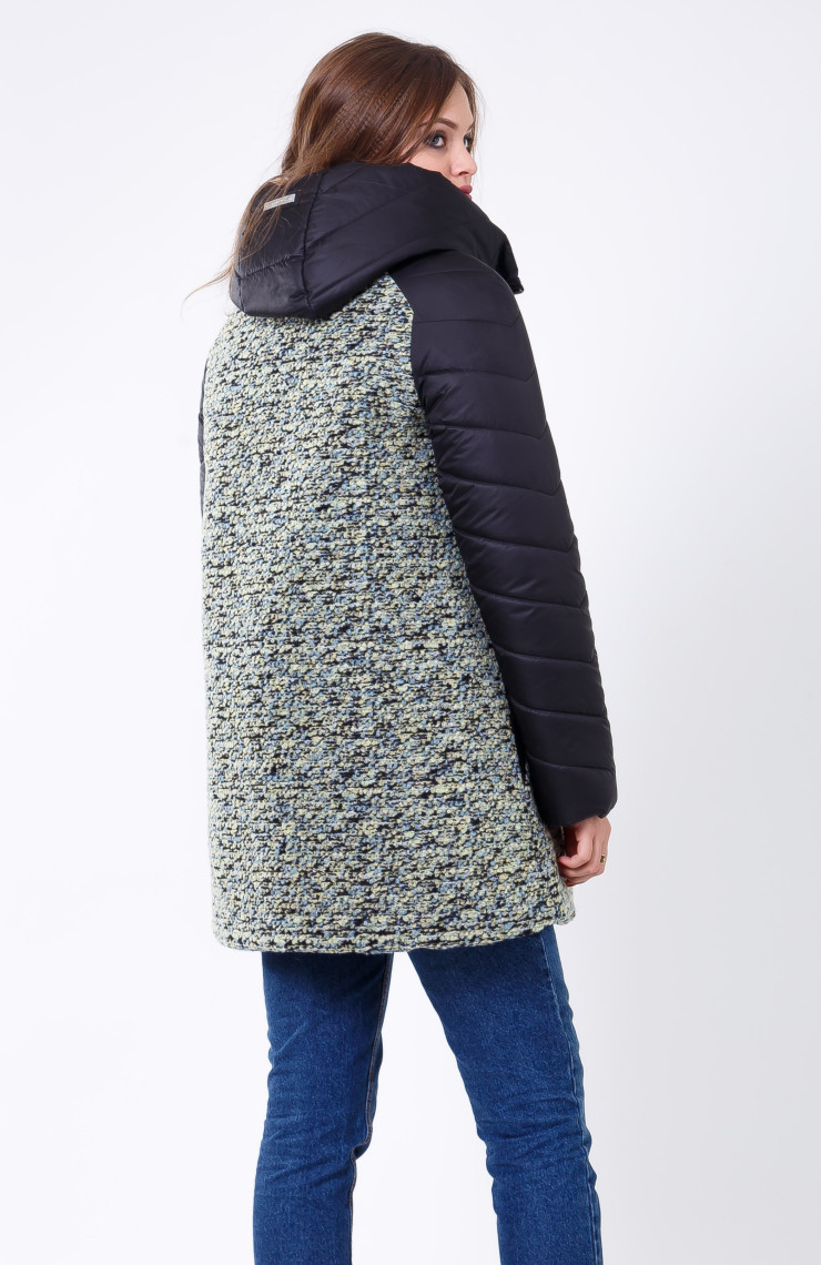 Пальто 2-573 Олива+Черный