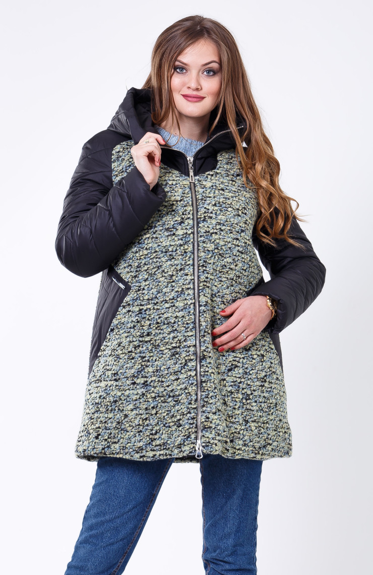 Пальто 2-573 Олива+Черный