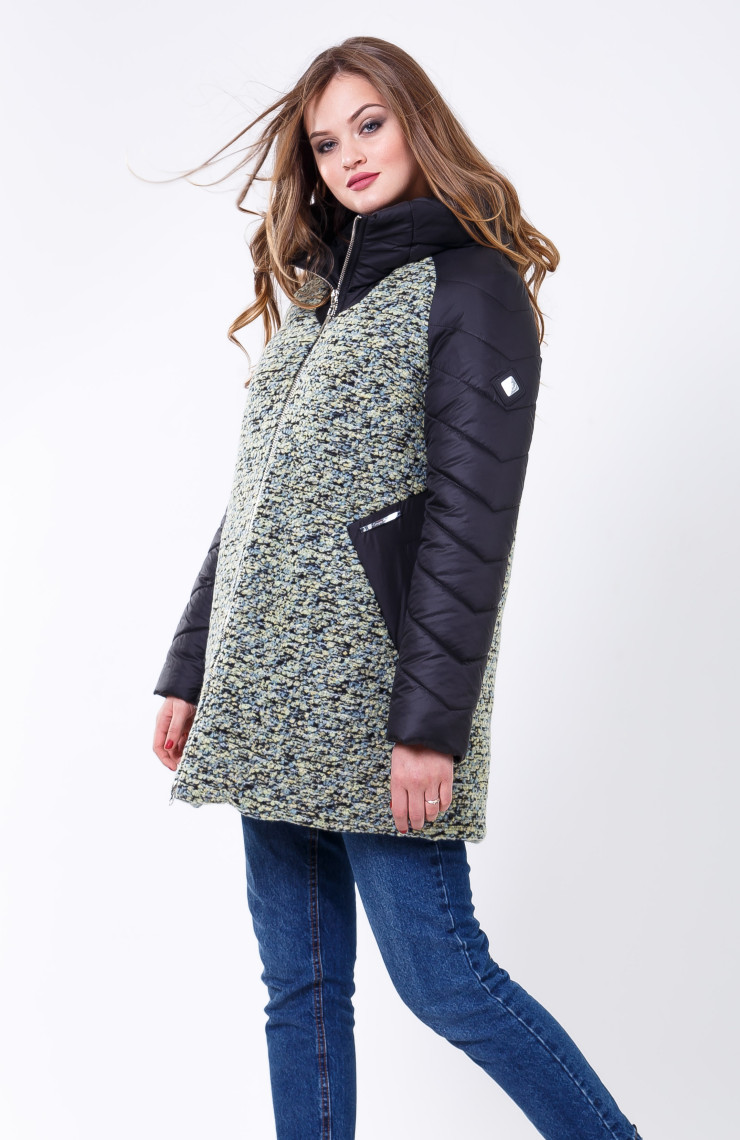 Пальто 2-573 Олива+Черный