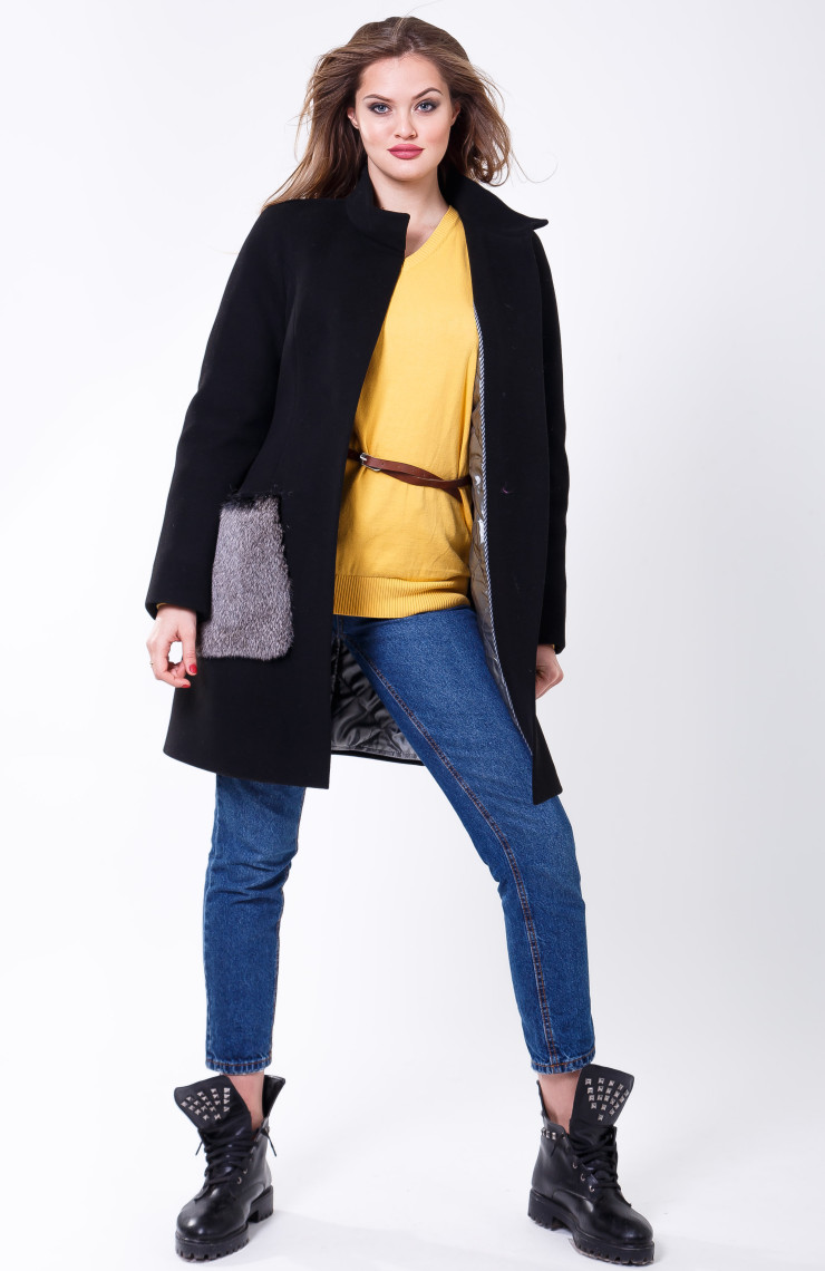 Пальто 1-066/9 Черно-серый