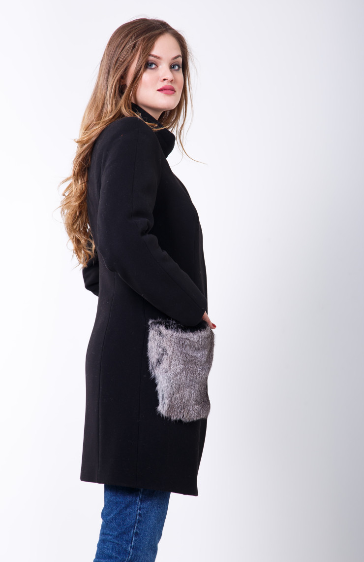 Пальто 1-066/9 Черно-серый