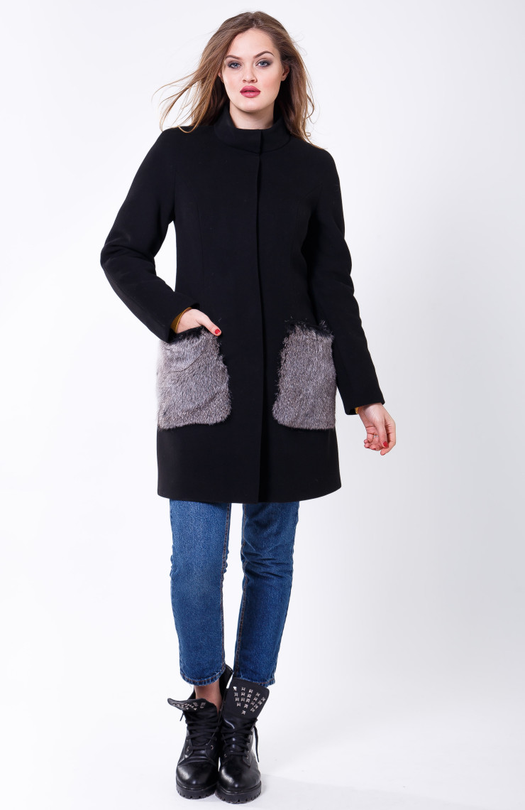 Пальто 1-066/9 Черно-серый