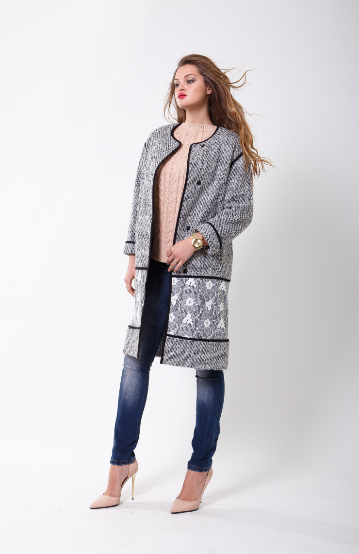 Пальто S-2408/1 Бело-черный