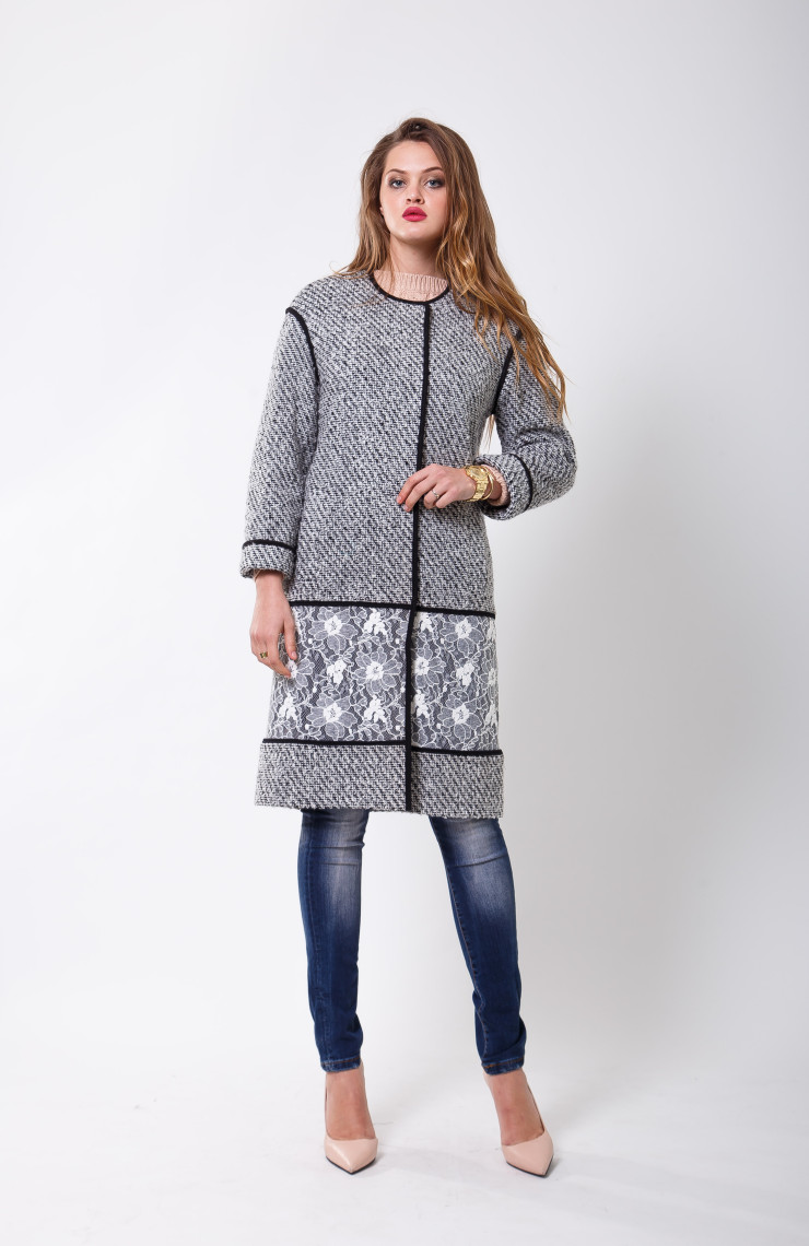 Пальто S-2408/1 Бело-черный