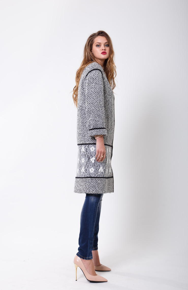 Пальто S-2408/1 Бело-черный