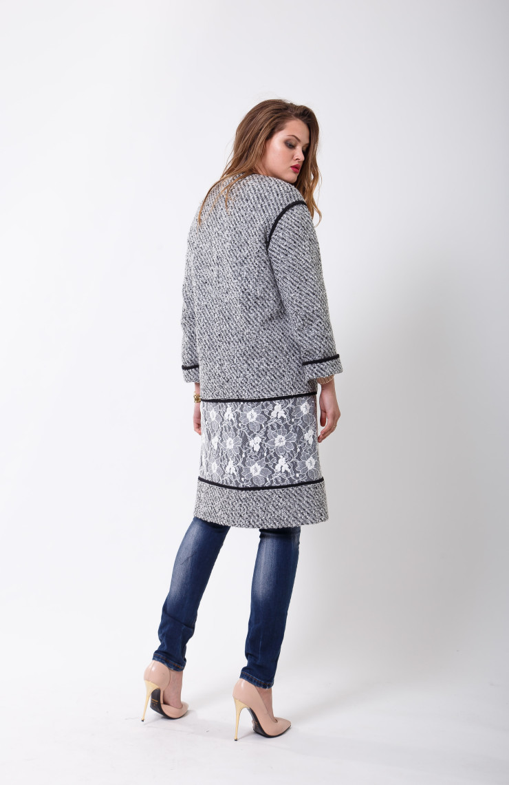 Пальто S-2408/1 Бело-черный