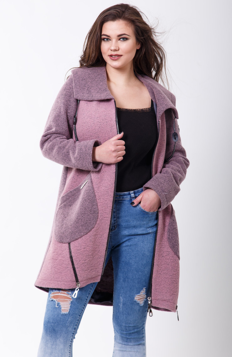 Пальто 2-493L Розовый лед