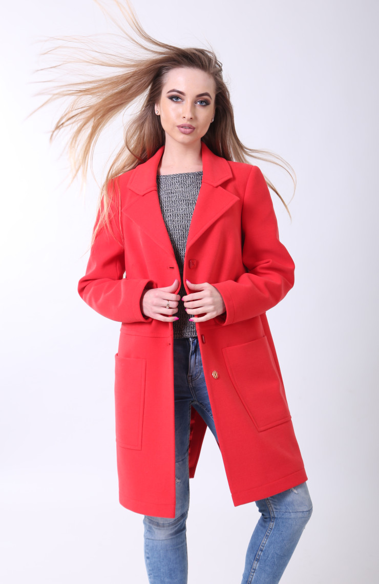 Пальто 2-507/9 Красно-кораловый