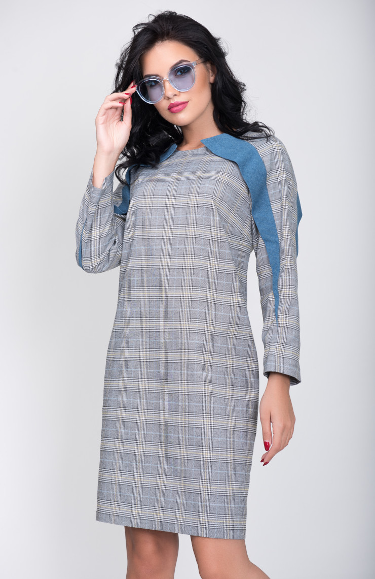Платье S-9015 Серо-голубая  клетка