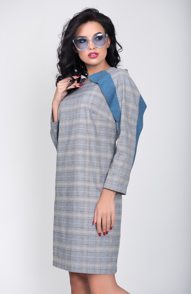 Платье S-9015 Серо-голубая  клетка