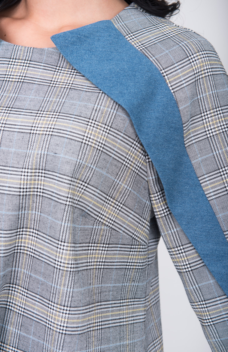 Платье S-9015 Серо-голубая  клетка