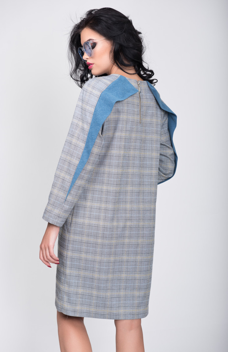 Платье S-9015 Серо-голубая  клетка